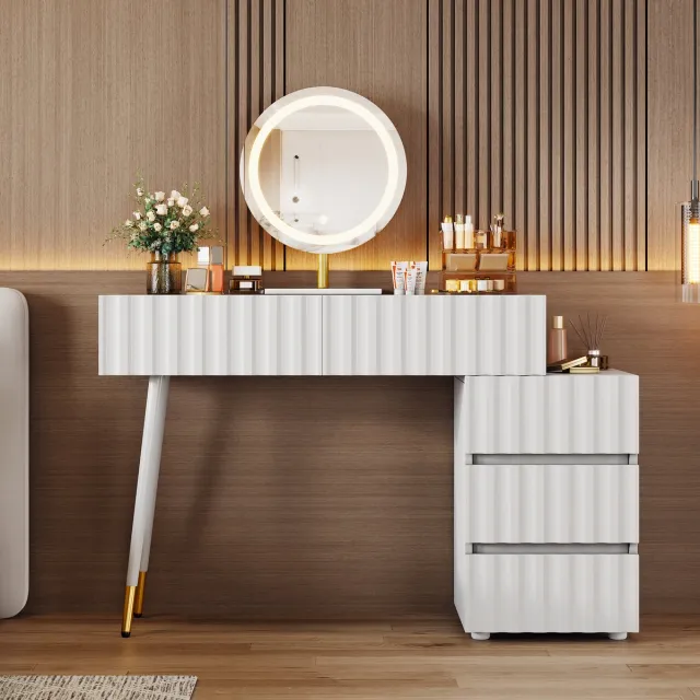 Zubaliya Kaptafel met LED-spiegel en 5 lades - wit - 100 x 40 x 127 cm