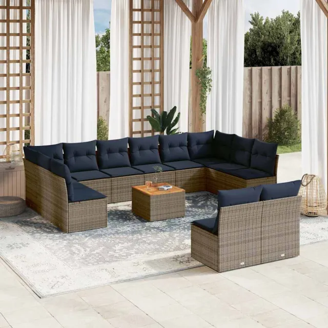 vidaXL 13-delige Loungeset met kussens poly rattan grijs, foto 2