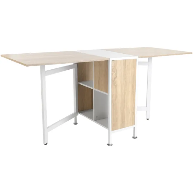 Homona Klapbare eettafel - Met 4 opbergplanken - MDF en metalen frame - 169 x 60 x 75 cm - Naturel/Wit Multi
