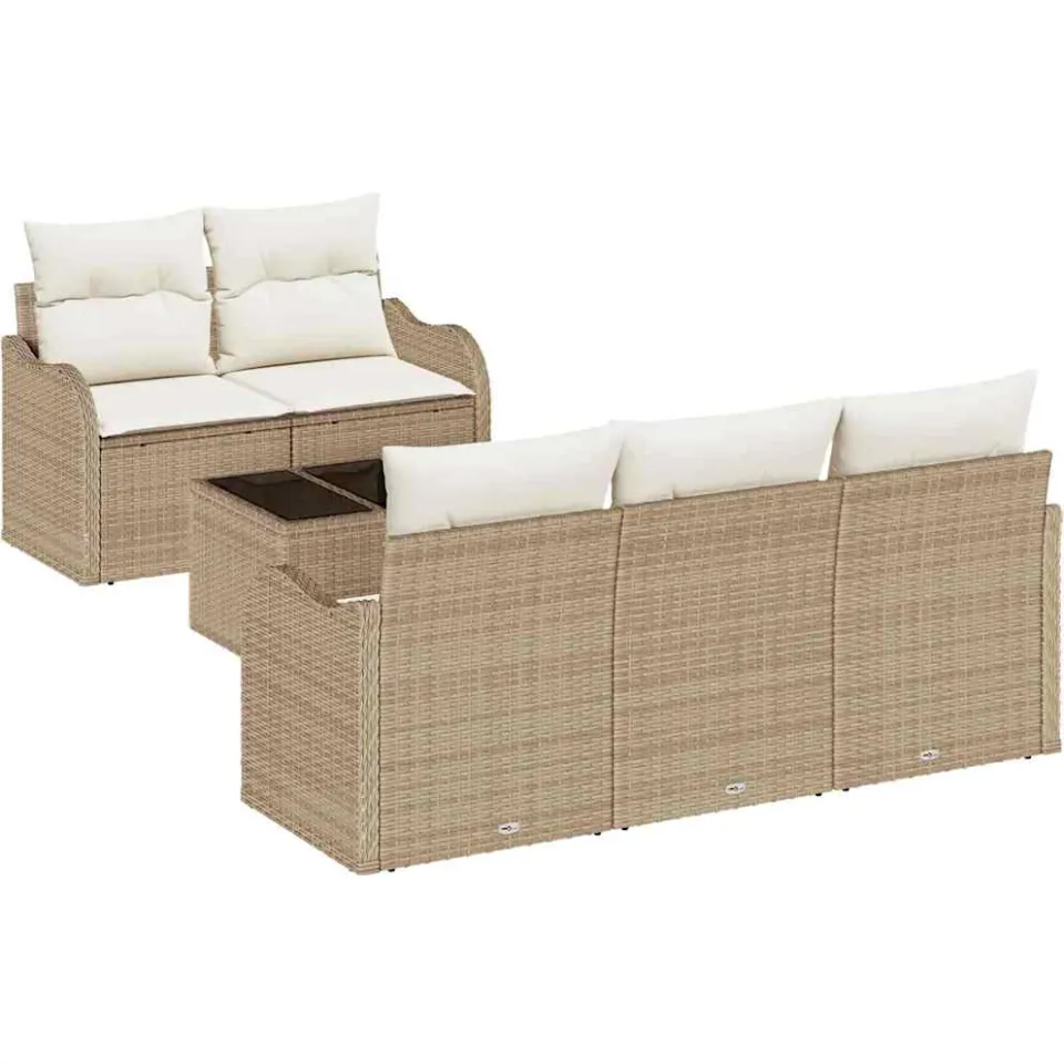 vidaXL Tuin Sofa Set Beige poly rattan