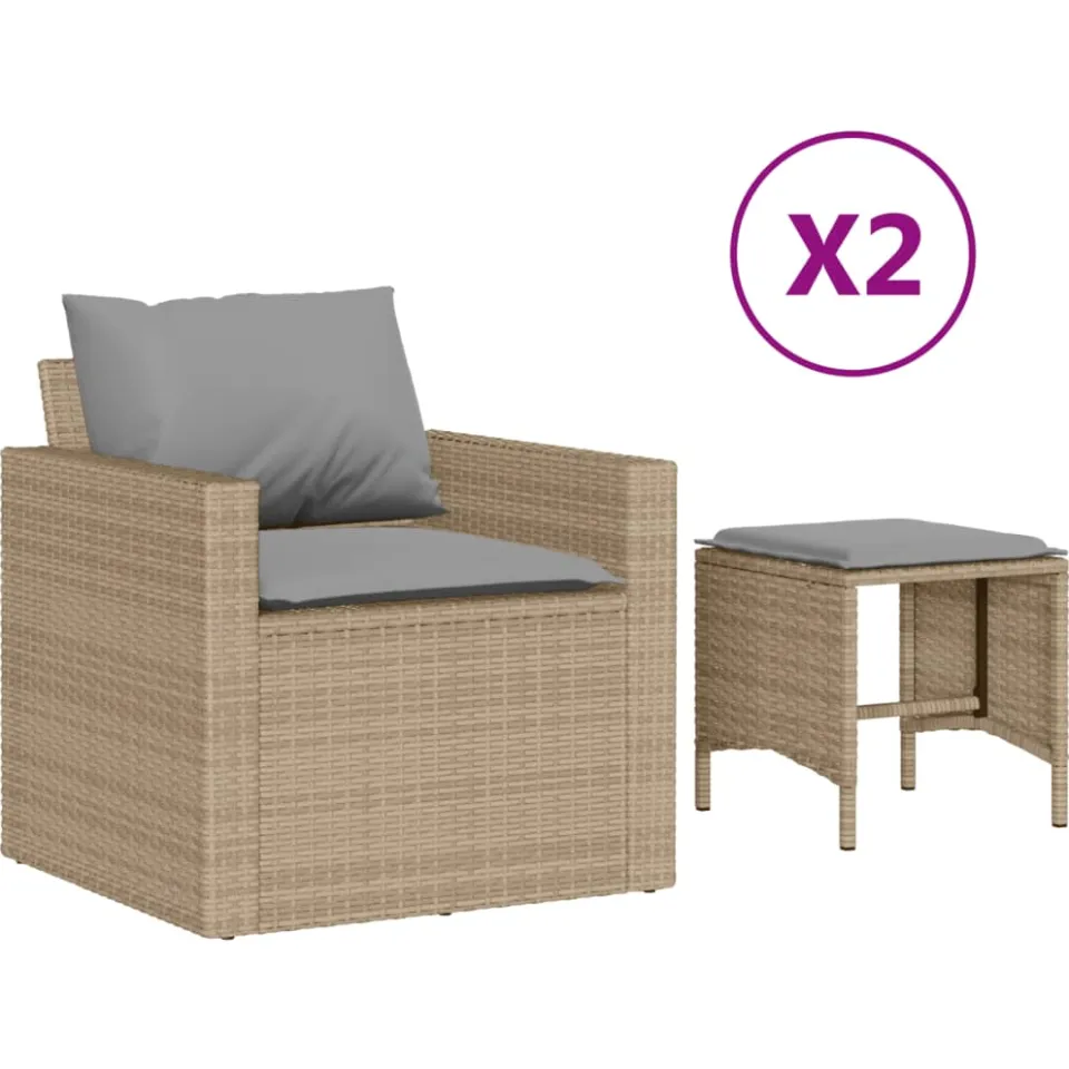 vidaXL 4-delige Loungeset met kussens poly rattan beige, foto 3
