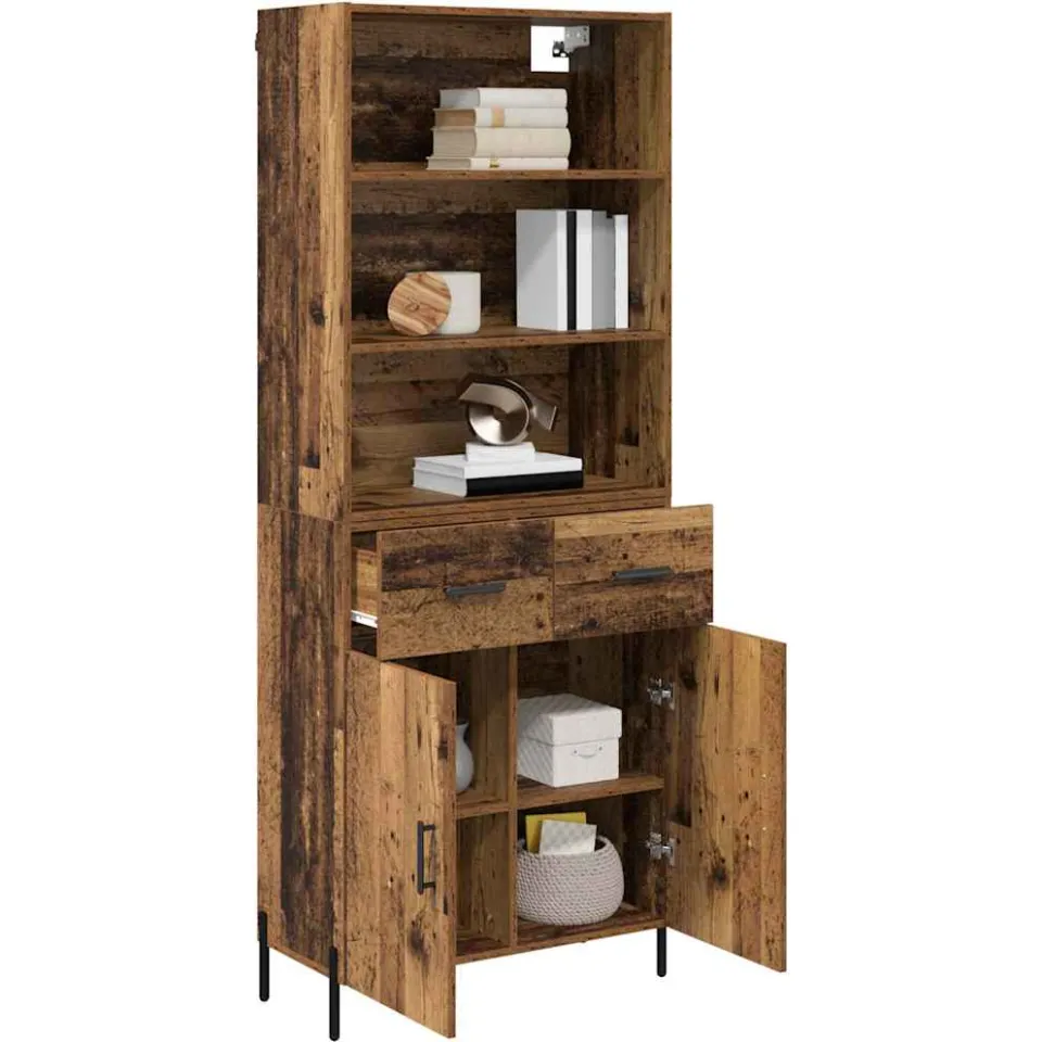 vidaXL Hoge kast Oud Hout 69,5 x 32,5 x 180 cm Bewerkt hout Bruin