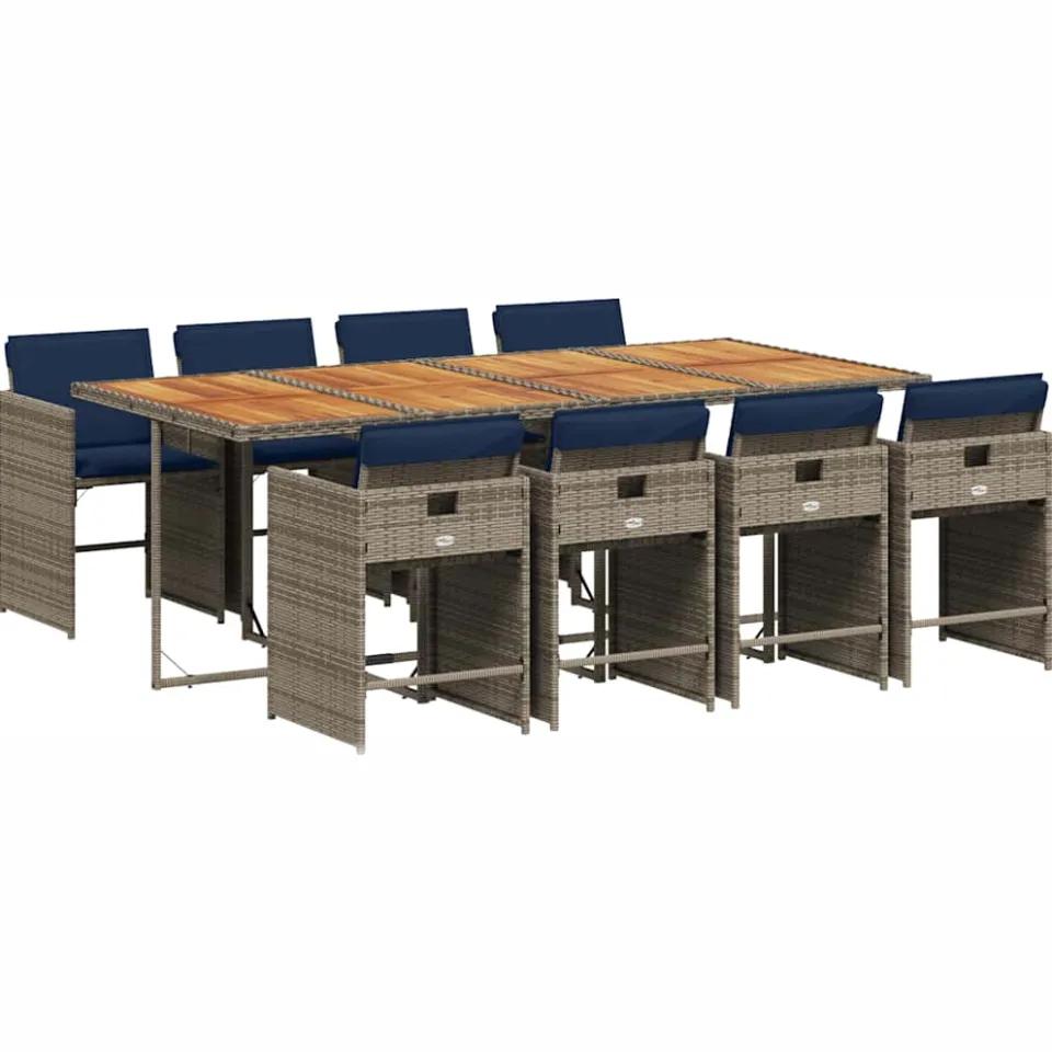 vidaXL 9-delige tuinset met kussens, grijs polyrotan, foto 3