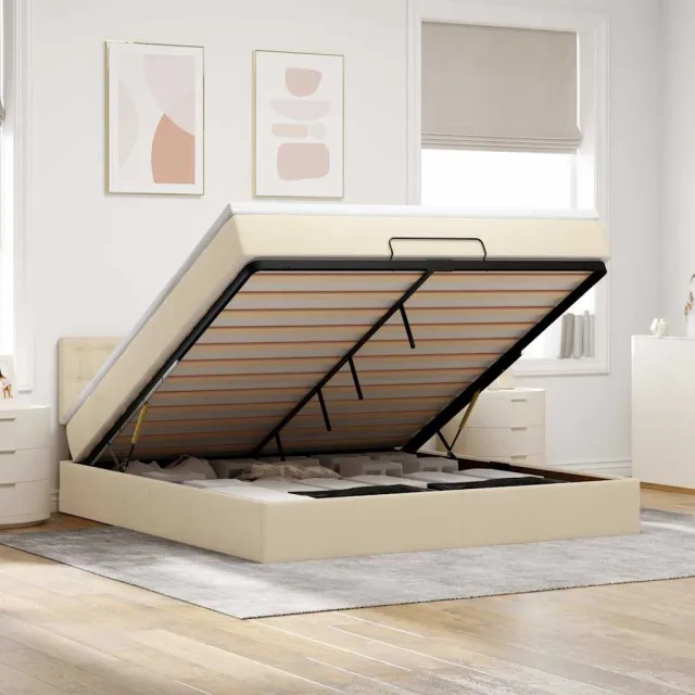vidaXL Bed poef met matras en LED's 180x200 cm stof crèmekleurig