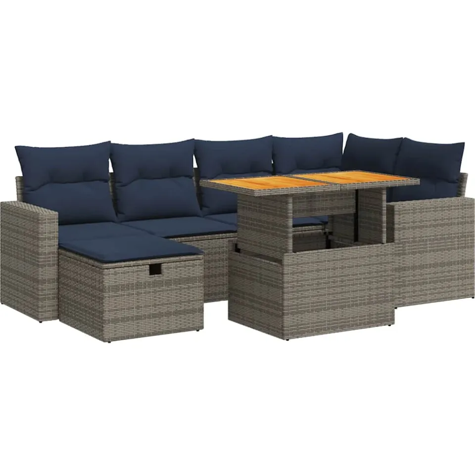 vidaXL 7-delige Loungeset met kussens poly rattan acacia zwart, foto 3