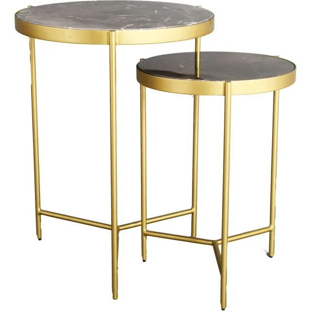 sd design MICHAEL Bijzettafel Set van 2 – Hotel Chique – Italiaans Marmer & Staal – 45/40 x 65/60 cm antiek goud / zwart