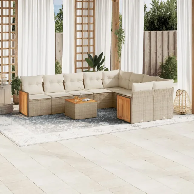 vidaXL 10-delige Loungeset met kussens poly rattan beige, foto 2