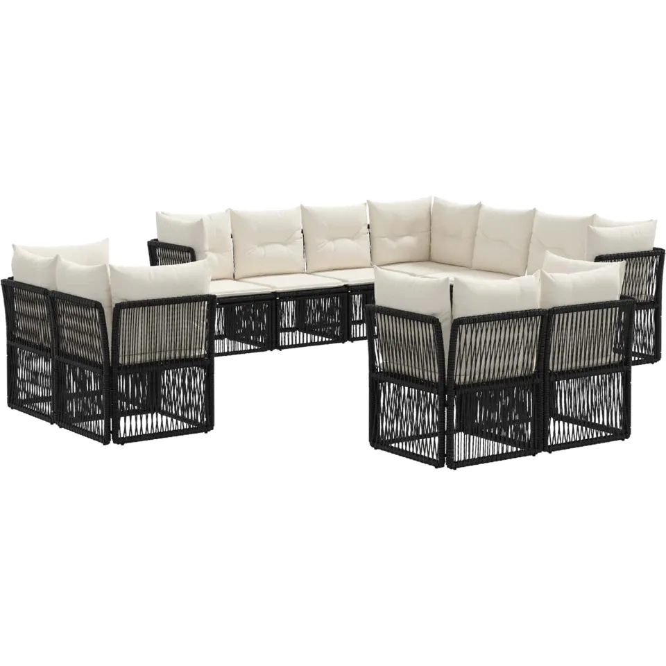 vidaXL Tuinbankenset 11 st 11-zits Zwart poly rattan, foto 3