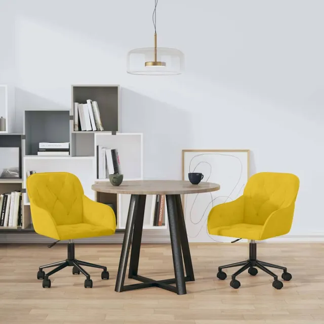 vidaXL Eetkamerstoelen draaibaar 2 st fluweel geel, foto 2
