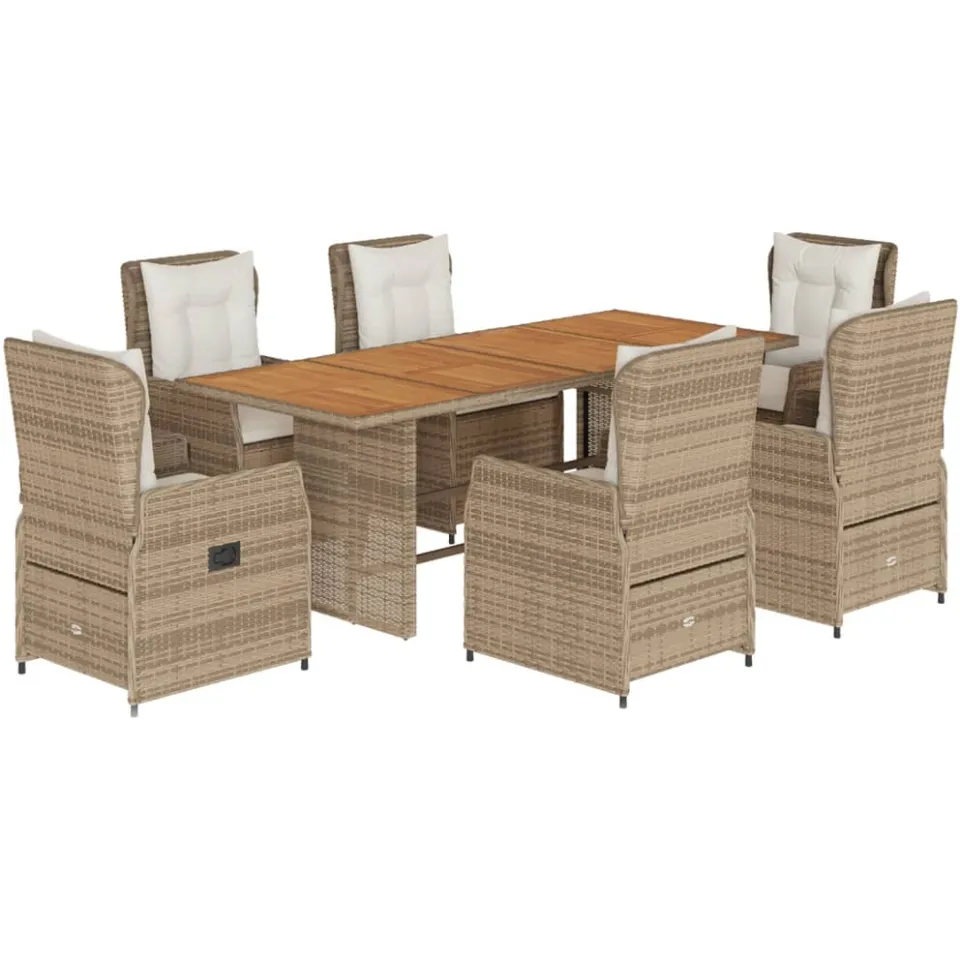 vidaXL 7-delige Tuinset met kussens poly rattan beige, foto 3
