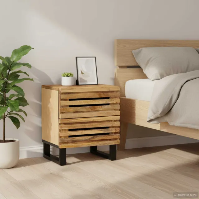 vidaXL Nachtkastje 40x34x46 cm massief ruw mangohout bruin, foto 2