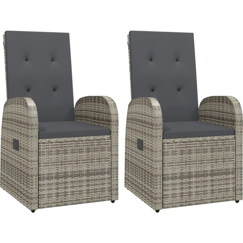 vidaXL 3-delige Tuinset met kussens poly rattan grijs, foto 3