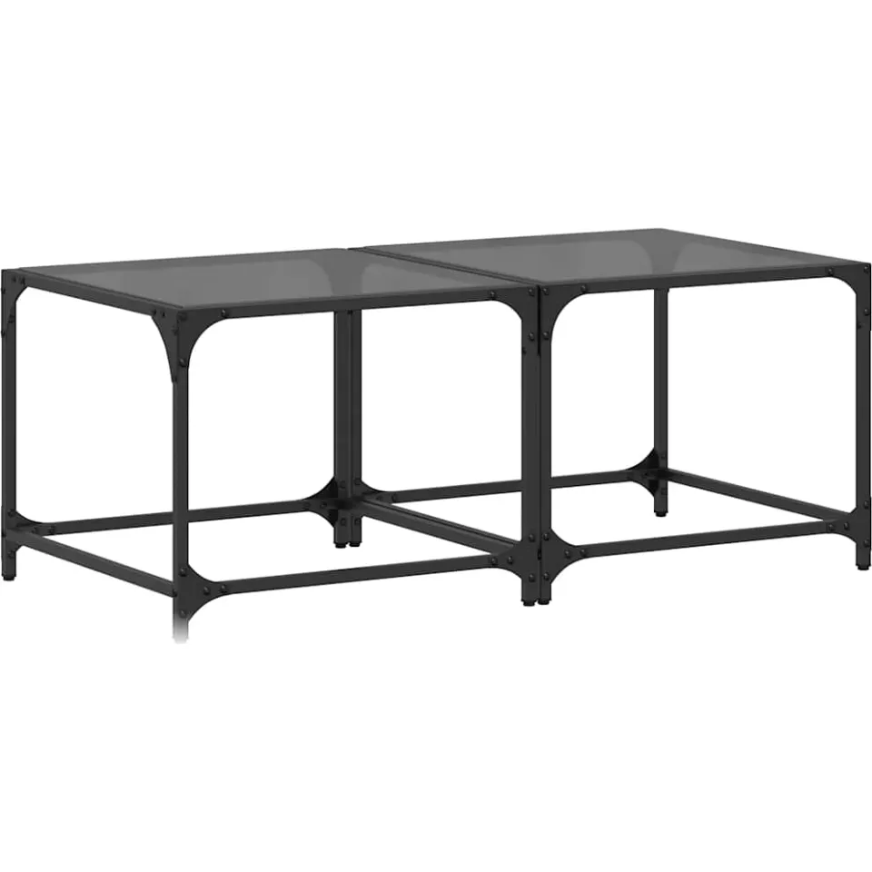 vidaXL Salontafels 2 st met zwart glazen blad 50x50x40 cm staal, foto 4