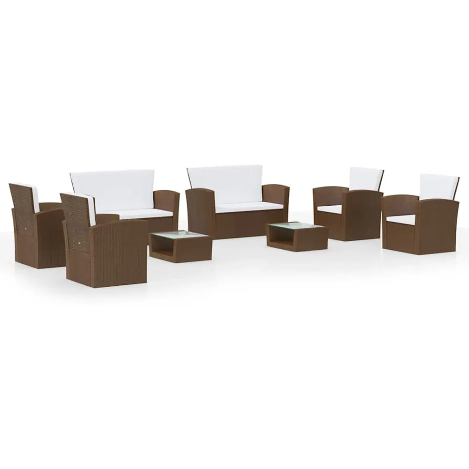 vidaXL 8-delige Loungeset met kussens poly rattan bruin, foto 3