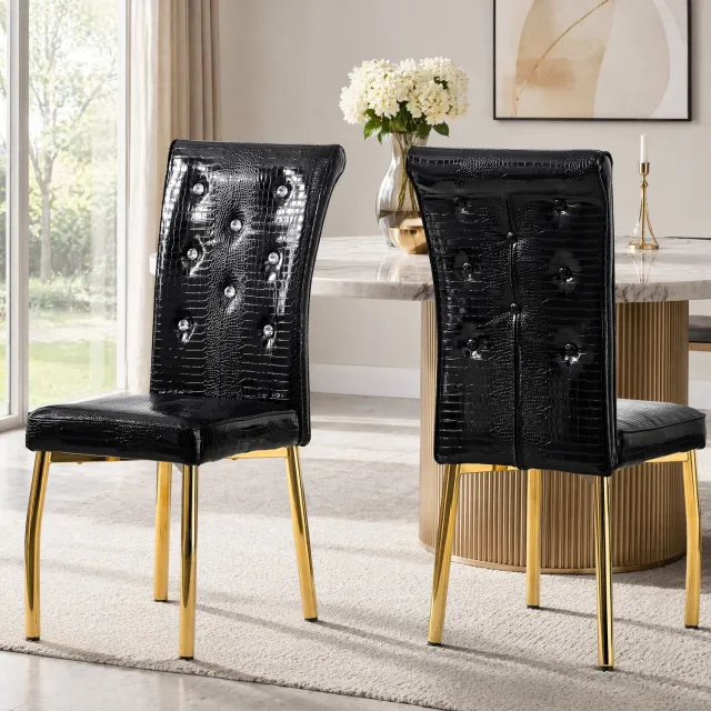 CHICFURN Eetkamerstoel - Gewatteerd - Metalen poten - Zwart goud