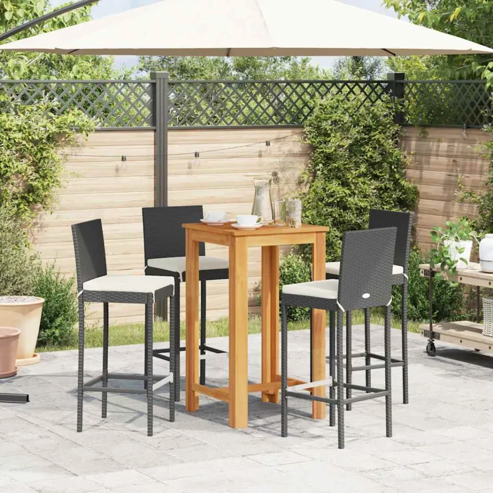 vidaXL 5-delige Tuinbarset massief acaciahout en poly rattan zwart, foto 3