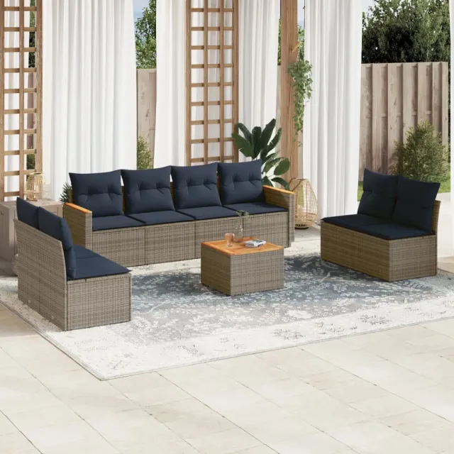 vidaXL 9-delige Loungeset met kussens poly rattan grijs, foto 2