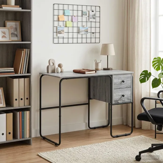 vidaXL Bureau met opbergruimte Grijs Sonoma 100 x 50 x 75 cm, foto 2