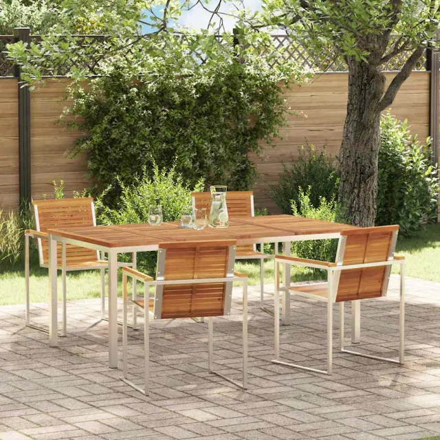 vidaXL Tuin eettafelset 5 st Massief acaciahout en roestvrij staal, foto 2
