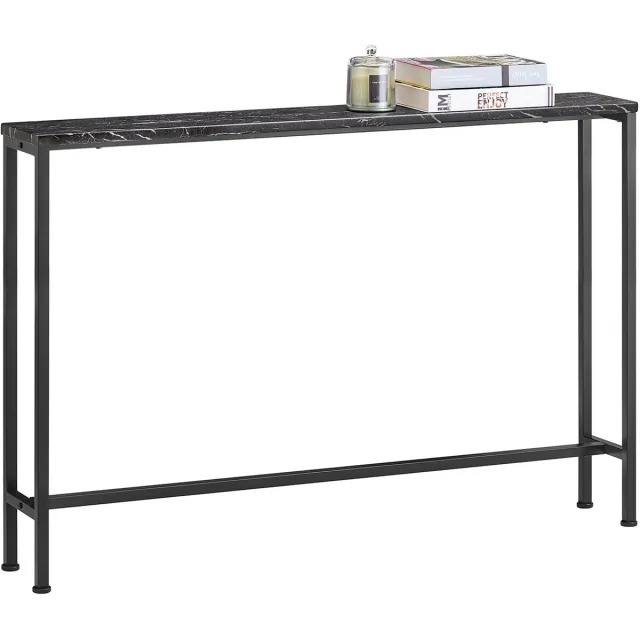 SoBuy Consoletafel, Zwart Marmerlook Blad – Smal Design Bijzettafel – voor Entree/Woonkamer/Kantoor, 120x20x80 cm – FSB19-XL-SCH