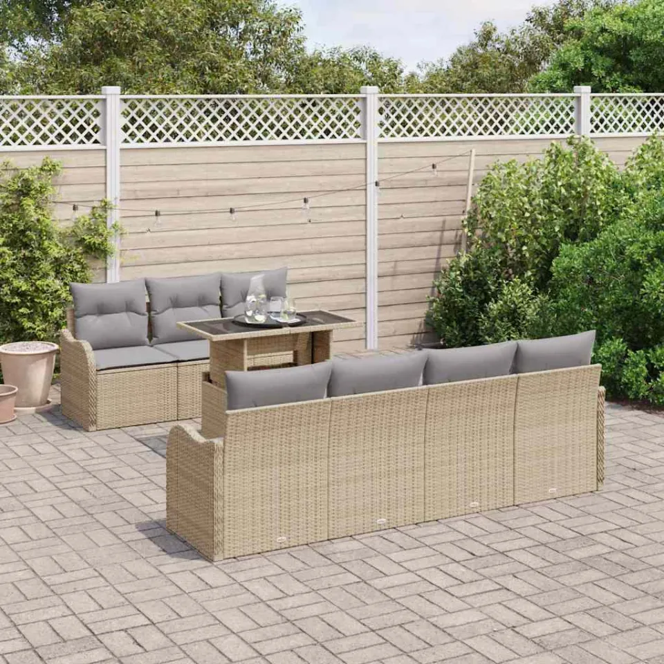 vidaXL Tuin Sofa Set 8 st Beige poly rattan, foto 3