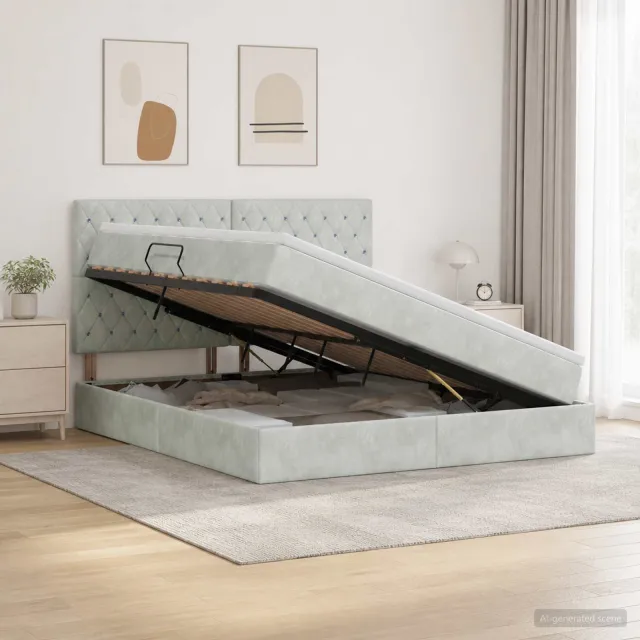 vidaXL Opslag bed met matras Lichtgrijs 140 x 200 cm Fluweel
