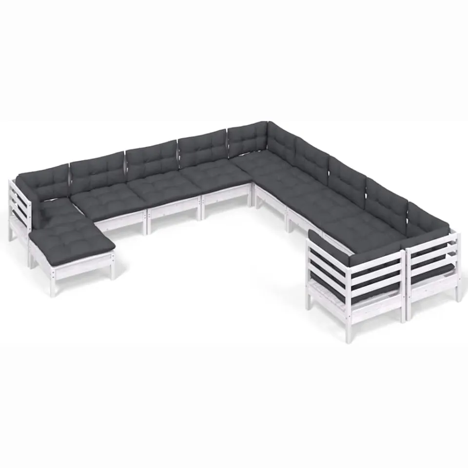 vidaXL 11-delige Loungeset met kussens grenenhout wit