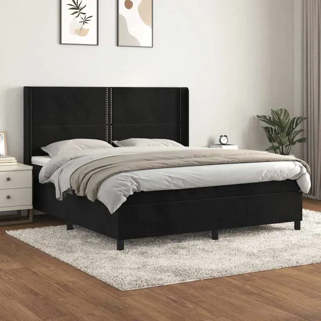 vidaXL Boxspring met matras fluweel zwart 180x200 cm