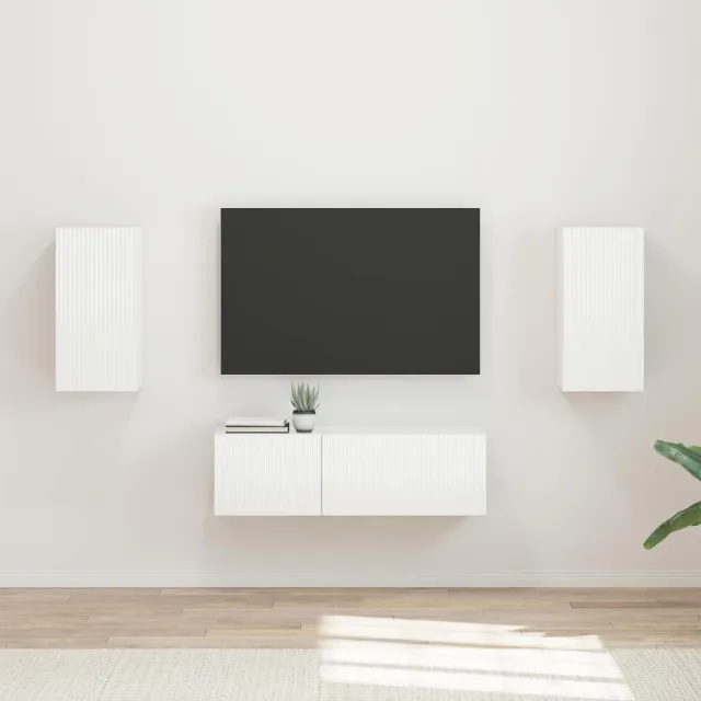 vidaXL TV Wandkast Set 4 st Hoogglans wit Bewerkt hout