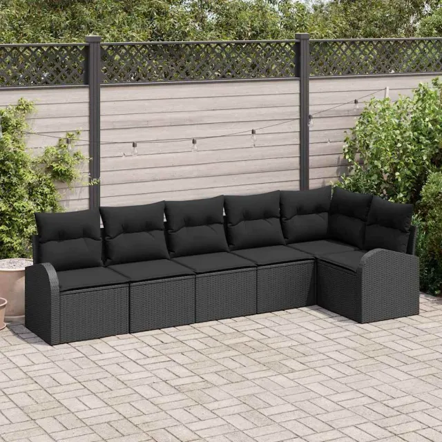vidaXL Tuin Sofa Set met kussen 6 pcs Zwart Poly riet, foto 2
