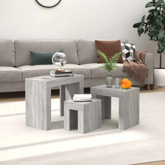 vidaXL 3-delige Tafeltjesset bewerkt hout grijs sonoma