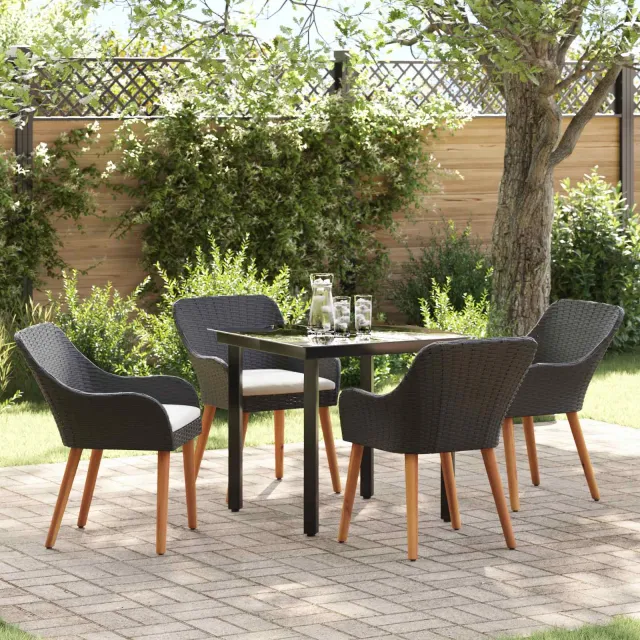 vidaXL Tuin eettafelset 5 st Zwart poly rattan, foto 2