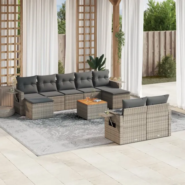 vidaXL 10-delige Loungeset met kussens poly rattan grijs, foto 2