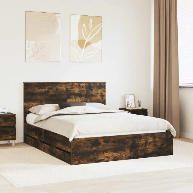 vidaXL Bedframe met lade Gerookt eiken 150 x 200 cm Ingenieurshout Bruin