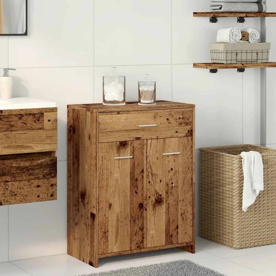 vidaXL Badkamerkast 60x33x80 cm bewerkt hout oud houtkleurig bruin, foto 3