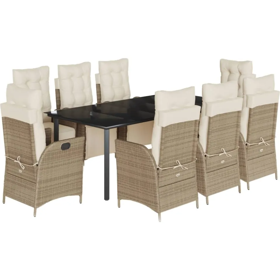 vidaXL 9-delige Tuinset met kussens poly rattan beige, foto 3