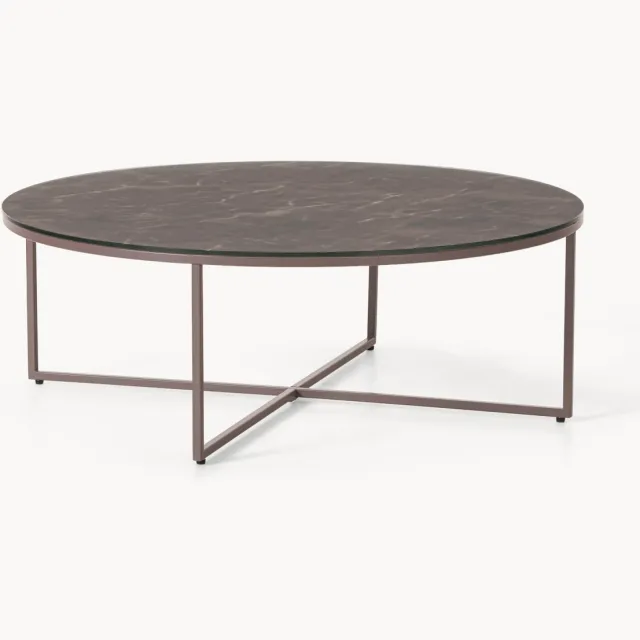 Westwing Collection Ronde XL salontafel Antigua met glazen tafelblad in marmerlook Taupe