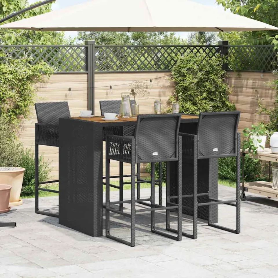 vidaXL 5-delige Tuinbarset zonder kussens poly rattan acacia zwart, foto 2