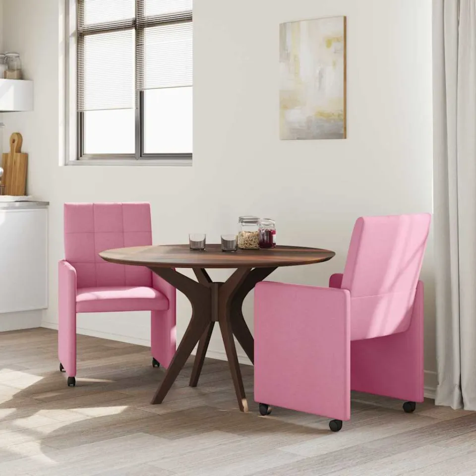 vidaXL Eetkamerstoelen met Wieltjes 2 st Stof Roze 58 x 65 x 94 cm, foto 3