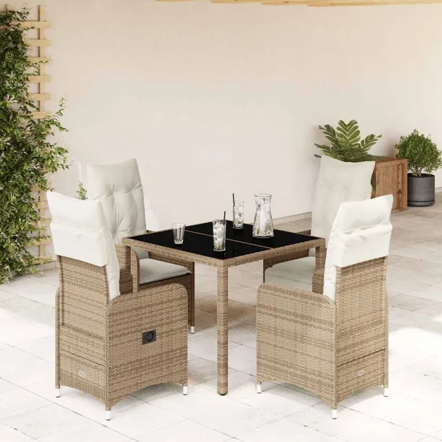 vidaXL 5-delige Bistroset met kussens poly rattan beige, foto 2