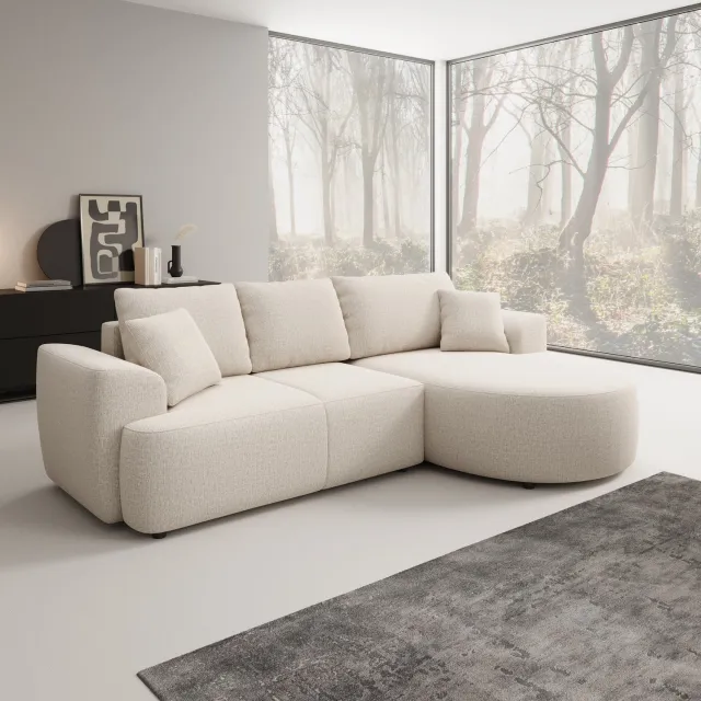 MEUBELLA Palladio - Hoekbank 3-zits - Stof beige - Rechts