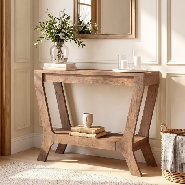 Little Trees LITTLE TREE Console Tafel - 105 x 30 x 82.5 cm - Landelijke Stijl - Entree Tafel Met 2 lagen Opbergruimte - Voor Hal En Woonkamer Bruin