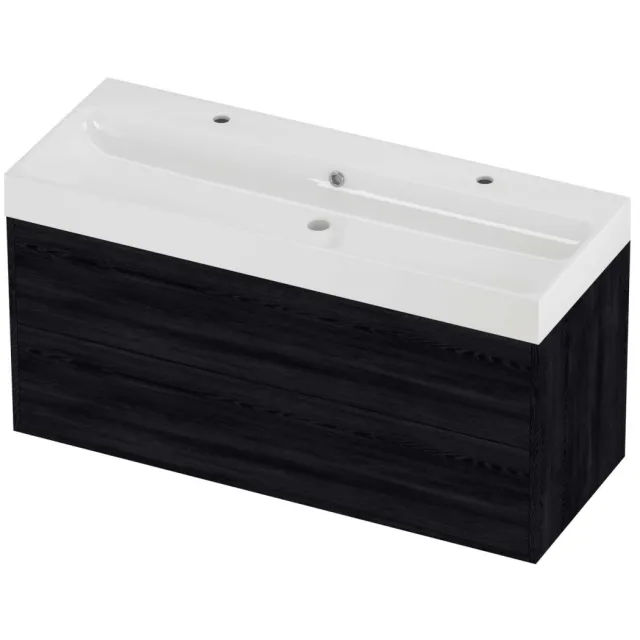 Proline Podium Badmeubelset Polystone Loft In Kader 120x46x62 cm Glans Wit Black Oak Eiken