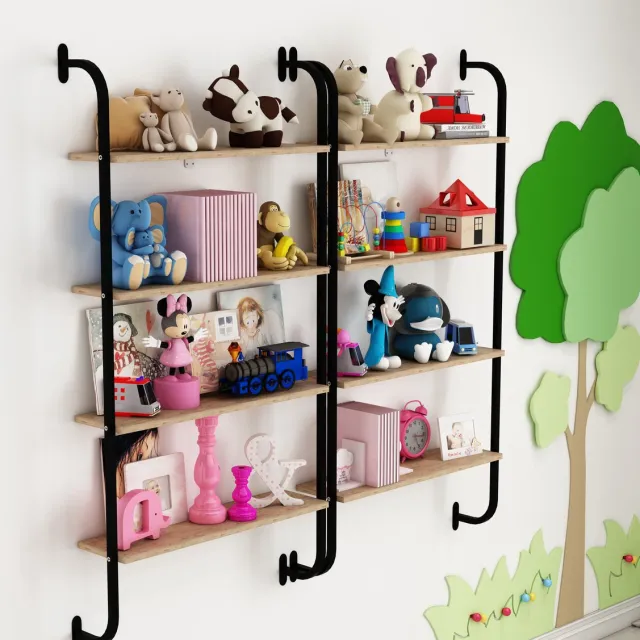 Sensa Kinder Rek - wandrek industrial - boekenkast - kasten - boekenrek kind - boekenrek kind - wandrek - wandplank - boekenrek kinderkamer - boekenrek - boekenrek kinderen - wandkast - 150x64x20 - Licht walnoot (Atlantisch den)