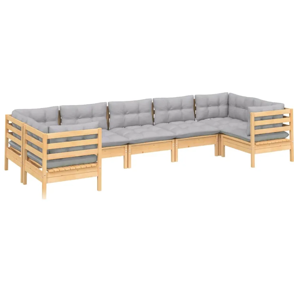 vidaXL 7-delige Loungeset met grijze kussens grenenhout Grijs
