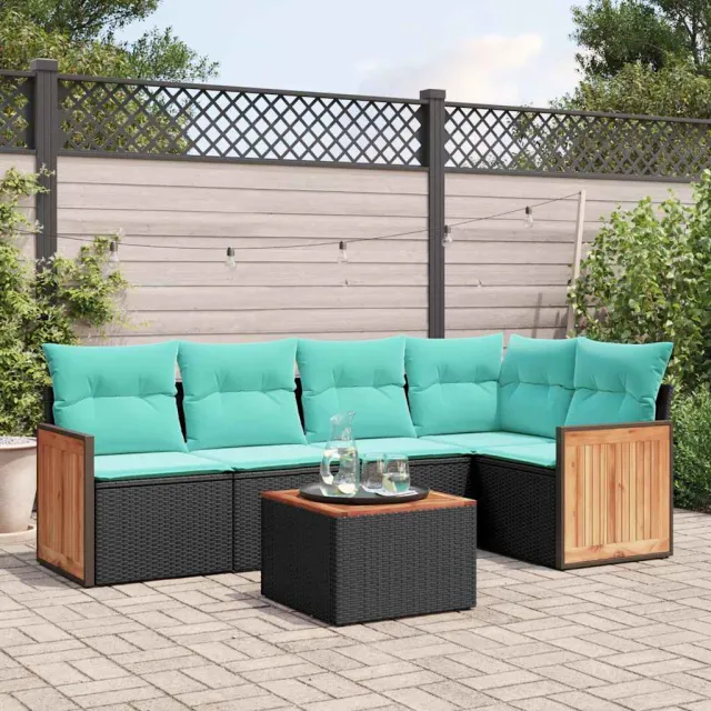 vidaXL 6-delige tuinbankset met kussens van zwart polyrotan, foto 2