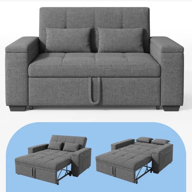 Bealife AR27 Slaapbank 2 persoons – Opbergruimte in armleuningen – 3-in-1 zitsbank, Verstelbare rugleuning – Voor woonkamer, slaapkamer of logeerkamer – Donkergrijs
