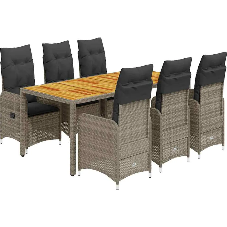 vidaXL 7-delige Bistroset met kussens poly rattan grijs, foto 3