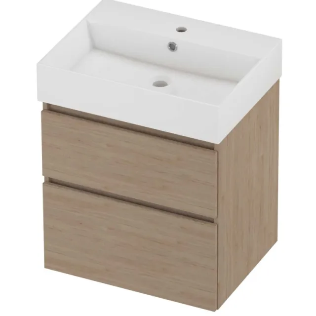 Proline Zara Badmeubelset Porselein Loft 1 Kraangat Asymmetrisch 60x46x73 cm Glans Wit Ideal Oak Eiken
