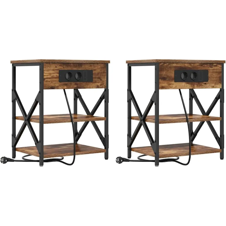 vidaXL Nachtkastje 2 st Gerookt eiken 41 x 31 x 51 cm Bewerkt hout, foto 3